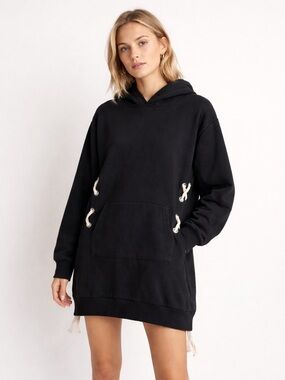 Monrow 100% Cotton Riveted Lace Up Hoodie
